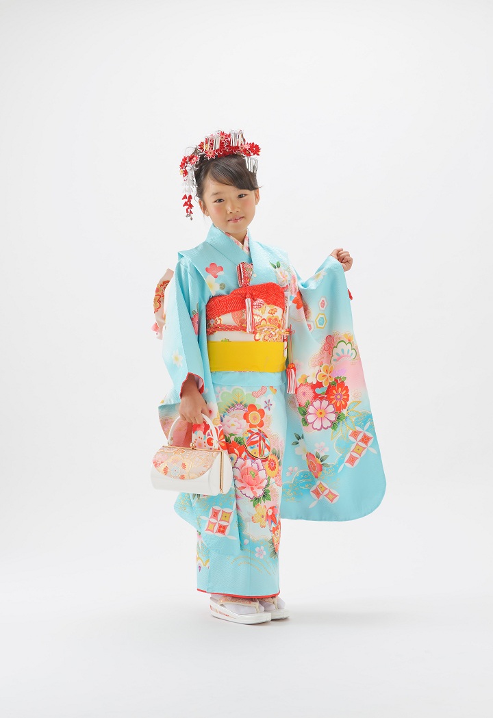 七五三　御祝い着 レンタル】七五三 7歳 女の子 シュセット 着物 日本製 作り帯