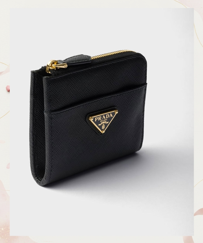 「プラダ」ファスナー付 サフィアーノレザー 財布